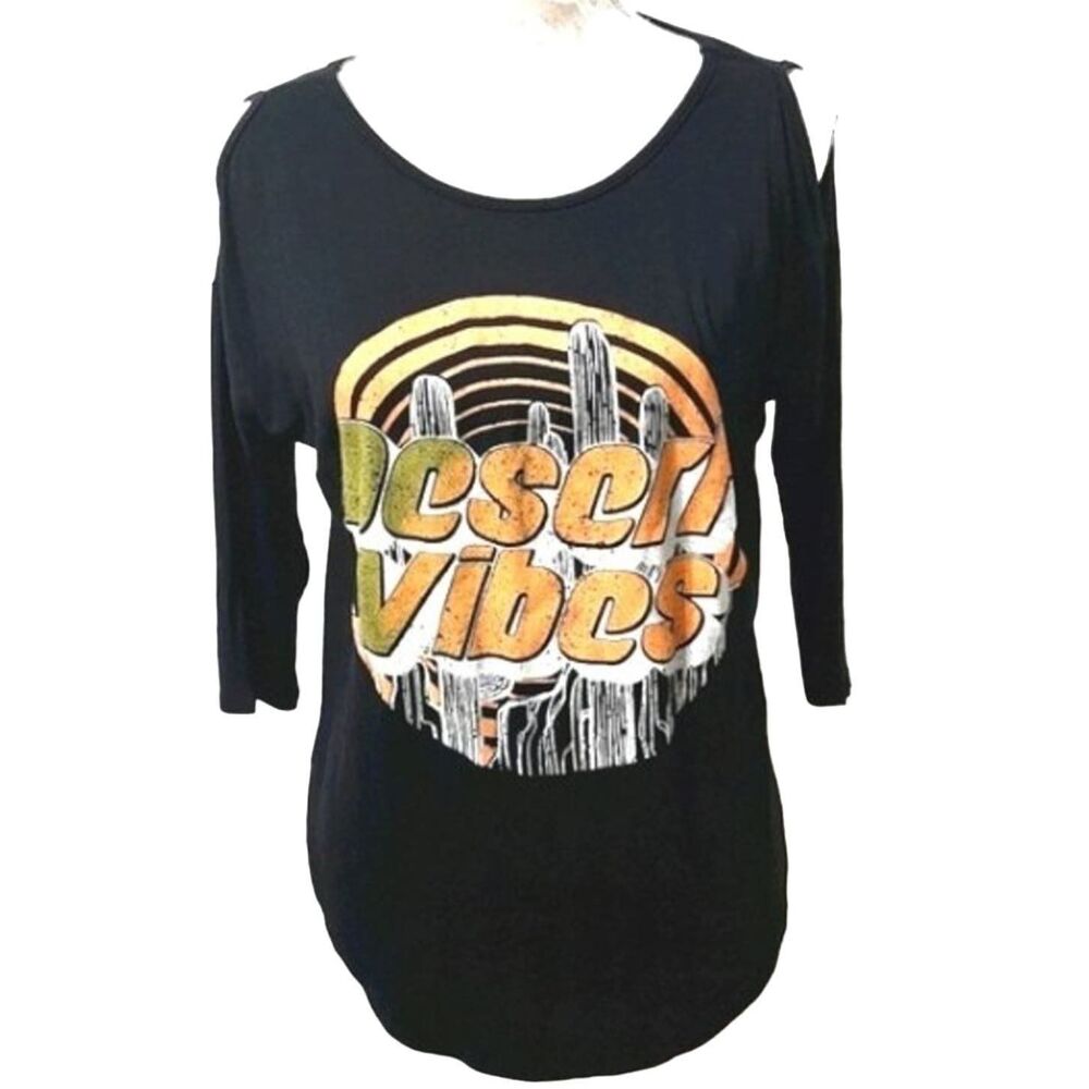 Crescent black cold shoulder  graphic  tee